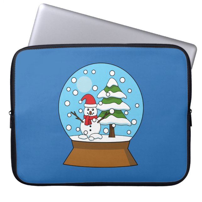 Snow Globe with Snowman and Pine Tree Laptop Sleeve (Front)