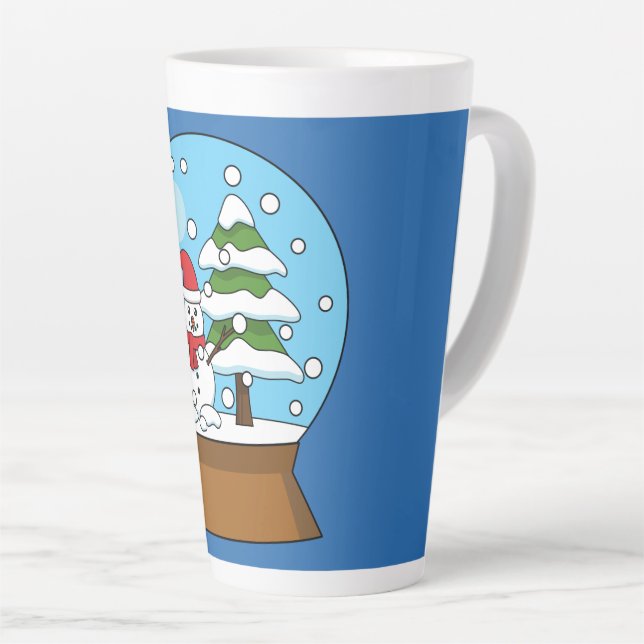 Snow Globe with Snowman and Pine Tree Latte Mug (Right Angle)