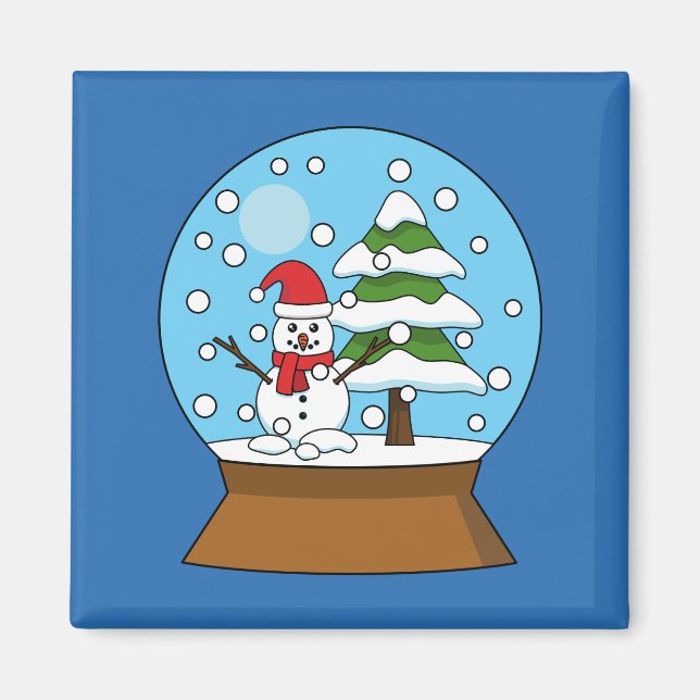 Snow Globe with Snowman and Pine Tree Magnet (Front)