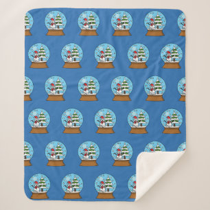 Snow Globe with Snowman and Pine Tree Pattern Sherpa Blanket