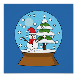 Snow Globe with Snowman and Pine Tree Poster