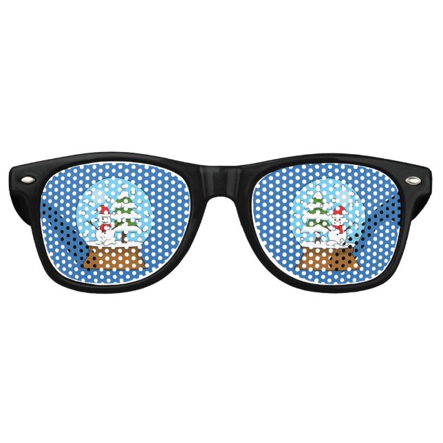 Snow Globe with Snowman and Pine Tree Retro Sunglasses (Front)