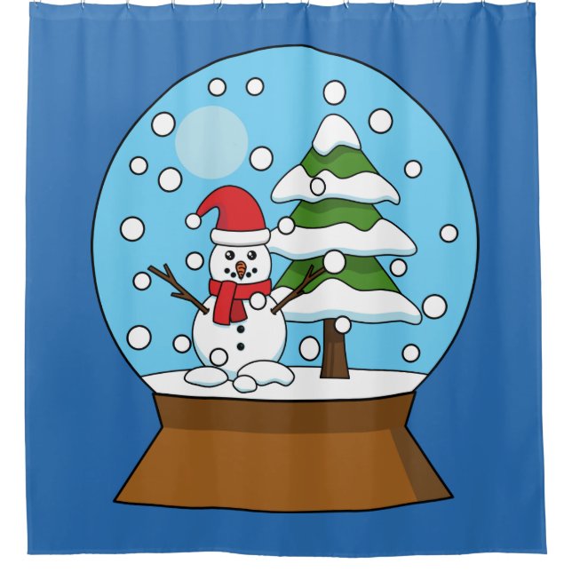 Snow Globe with Snowman and Pine Tree Shower Curtain (Front)