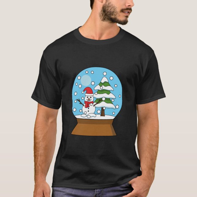 Snow Globe with Snowman and Pine Tree T-Shirt (Front)