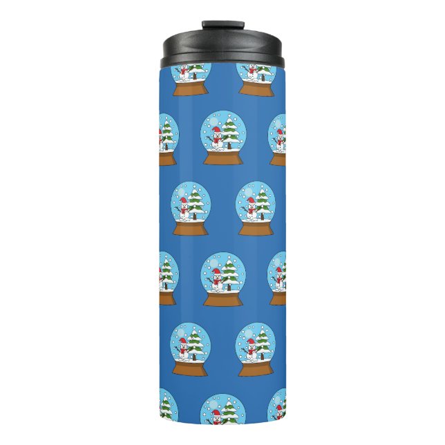 Snow Globe with Snowman and Pine Tree Thermal Tumbler (Front)