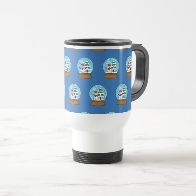 Snow Globe with Snowman and Pine Tree Travel Mug (Front Right)