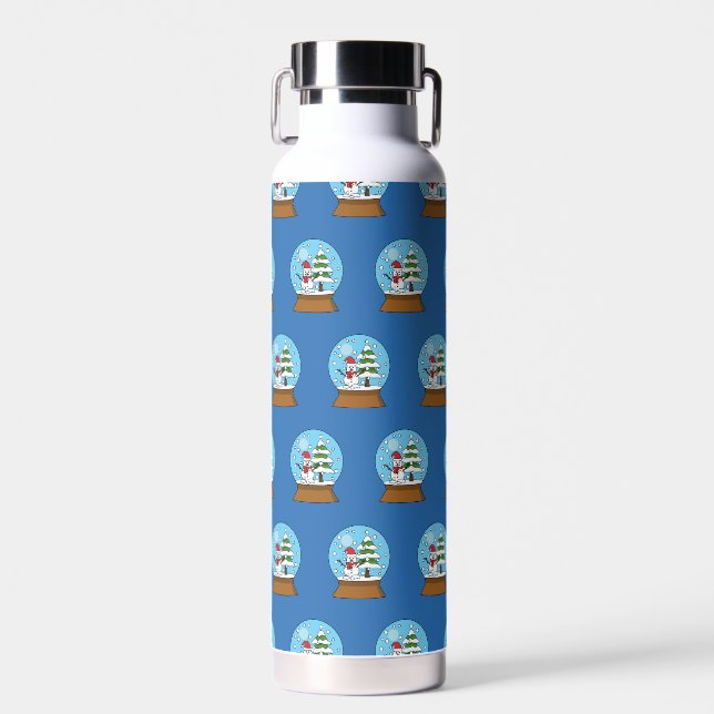 Snow Globe with Snowman and Pine Tree Water Bottle (Front)