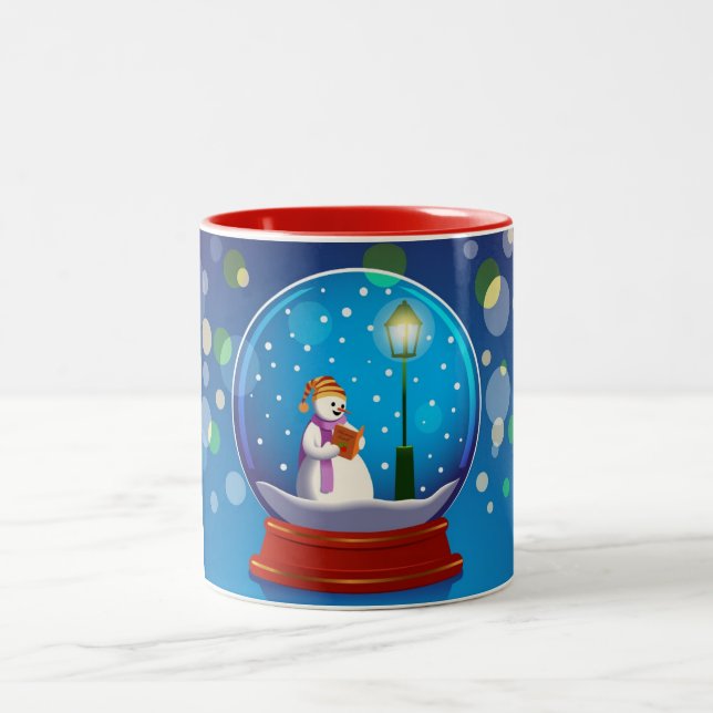 Snow globe with snowman singing Two-Tone coffee mug (Center)