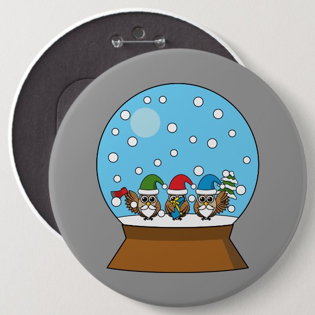Snow Globe with Three Gnome Owls 6 Cm Round Badge (Front & Back)