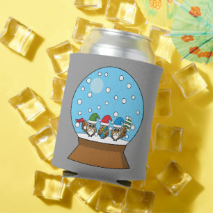 Snow Globe with Three Gnome Owls Can Cooler