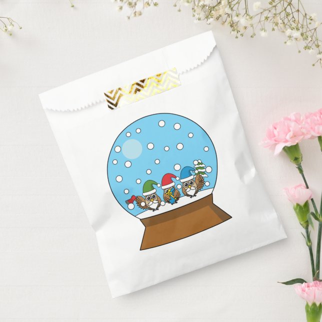 Snow Globe with Three Gnome Owls Favour Bags (Sealed)