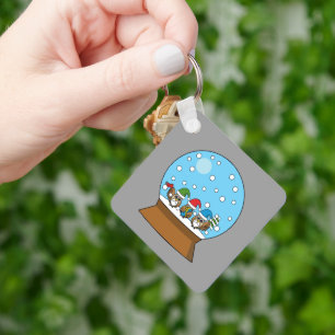 Snow Globe with Three Gnome Owls Key Ring