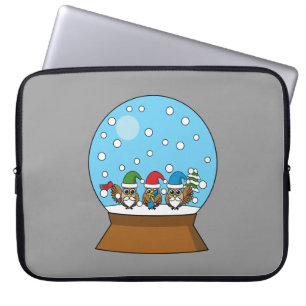 Snow Globe with Three Gnome Owls Laptop Sleeve
