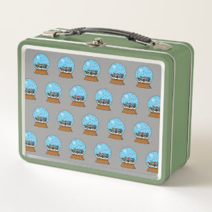 Snow Globe with Three Gnome Owls Metal Lunch Box