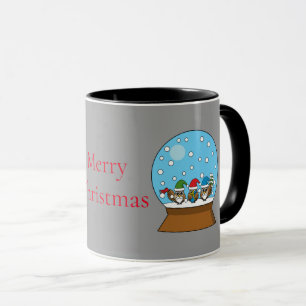 Snow Globe with Three Gnome Owls Mug