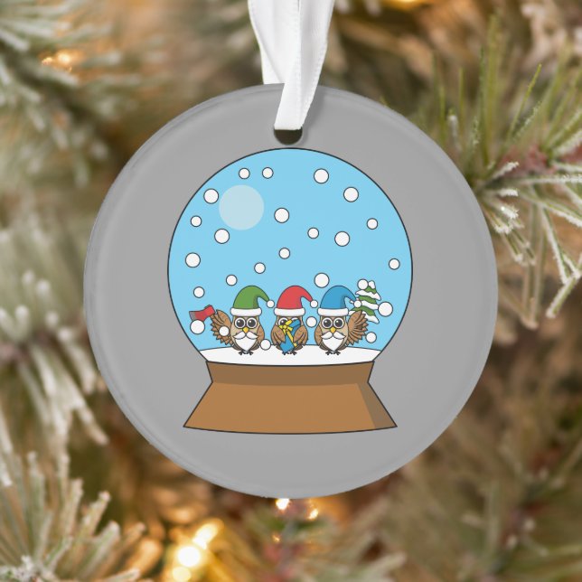 Snow Globe with Three Gnome Owls Ornament (Tree)