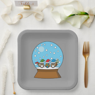 Snow Globe with Three Gnome Owls Paper Plate