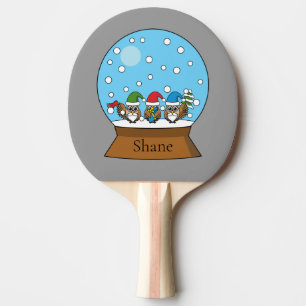 Snow Globe with Three Gnome Owls   Personalise  Ping Pong Paddle
