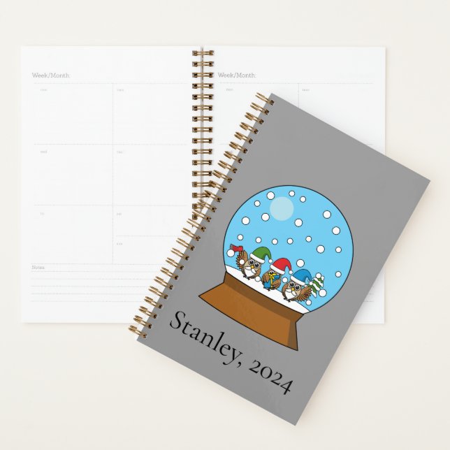 Snow Globe with Three Gnome Owls | Personalise Planner (Display)