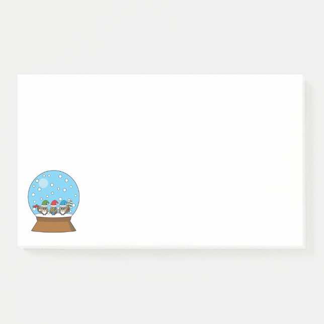 Snow Globe with Three Gnome Owls Post-it Notes (Front)