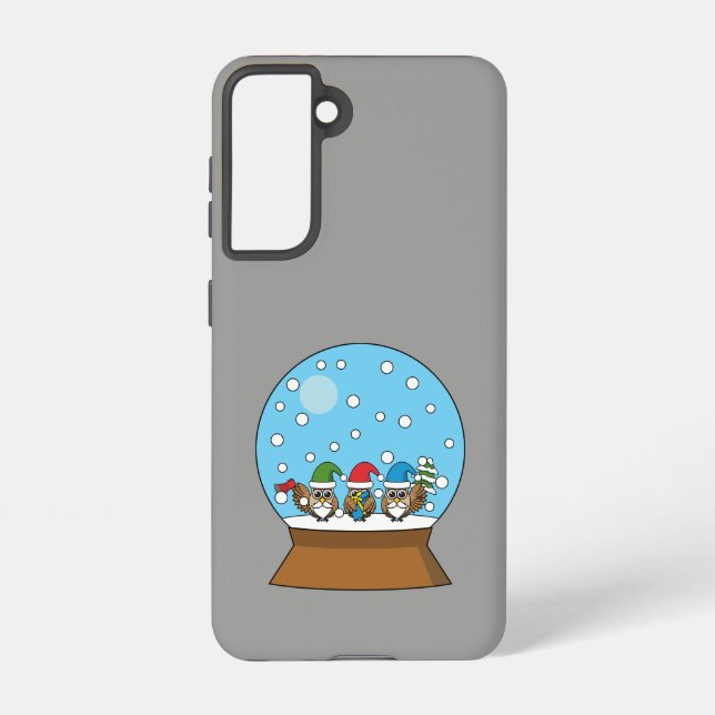 Snow Globe with Three Gnome Owls Samsung Galaxy S21 Case (Back)