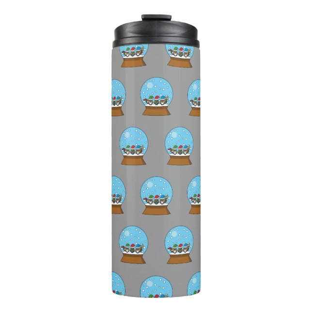 Snow Globe with Three Gnome Owls Thermal Tumbler (Front)