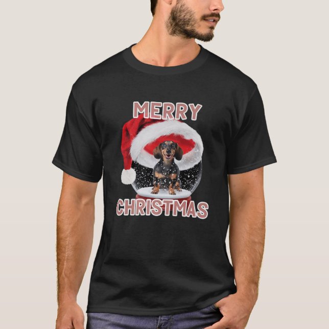 Snow Globe Xmas Dachshund Dog Christmas Premium  T-Shirt (Front)