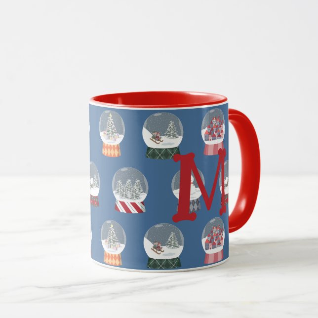 Snow globes all-over pattern with monogram -  mug (Front Right)