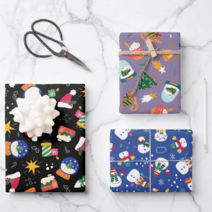 Snow Globes and Snowmen Set of 3 Wrapping Paper Sheet