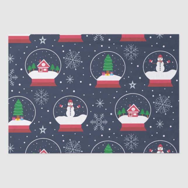 Snow Globes with Snowmen and Christmas Trees  Tissue Paper (Front)