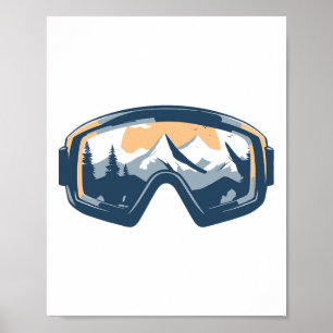 Snow Goggles Mountain Reflection Winter Skiing Sno Poster