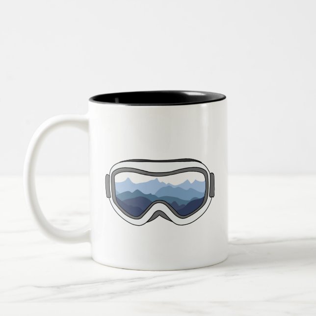 Snow Goggles with View of Mountain Range Two-Tone Coffee Mug (Left)