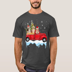 Snow Golden Retriever Riding Red Truck Xmas Merry T-Shirt