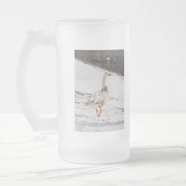 Snow Goose Strut Frosted Glass Beer Mug (Left)
