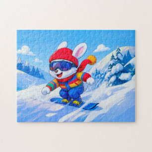Snow Hare Snowboarding on a Winter Mountain Jigsaw Puzzle