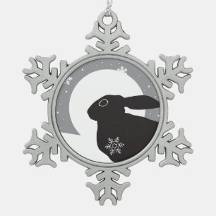 Snow Hare Snowflake Pewter Christmas Ornament