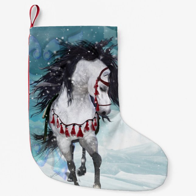 Snow Horse Blue Christmas Stocking (Front)