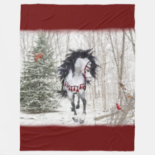 Snow Horse & Cardinals Fleece Blanket