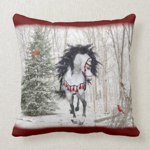 Snow Horse & Cardinals Throw Pillow