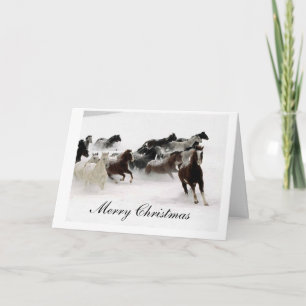 Snow Horses Merry Christmas Holiday Card