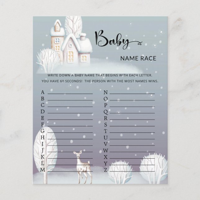 Snow House Baby Shower Baby Name Race Game (Front)