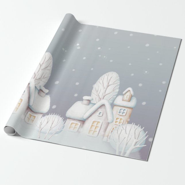 Snow house grey purple wrapping paper (Unrolled)
