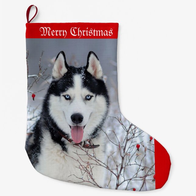 Snow Husky Large Christmas Stocking (Front)