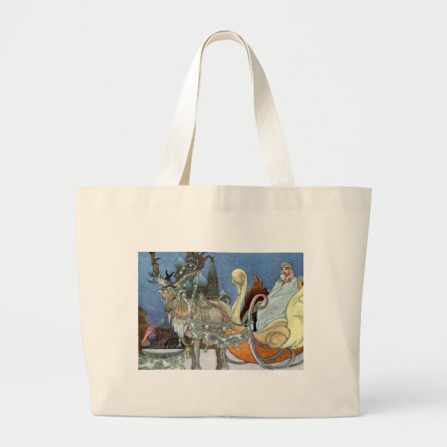 Snow Ice Queen Russian Princess Reindeer Large Tote Bag (Front)
