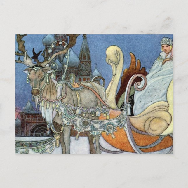 Snow Ice Queen Russian Princess Reindeer Postcard (Front)