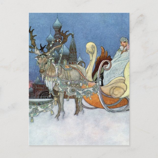 Snow Ice Queen Russian Princess Reindeer Postcard (Front)