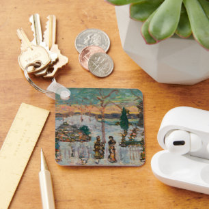 Snow in April by Maurice Prendergast, Vintage Art Key Ring