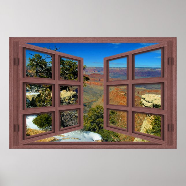 Snow In Grand Canyon 6 Pane Open Window Poster (Front)