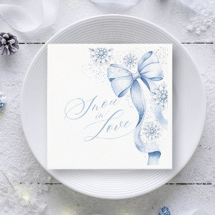Snow in Love Blue Bow Winter Bridal Shower Napkins