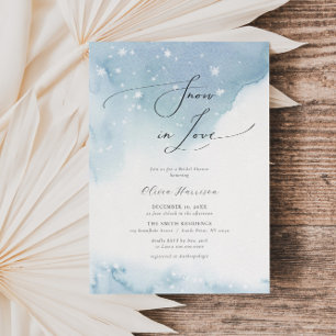 Snow in Love Blue Minimalist Bridal Shower Invitation